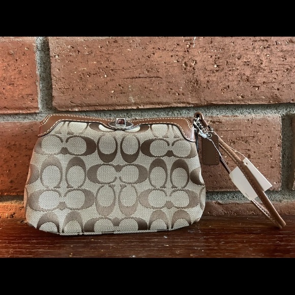 Brown Coach Signature Logo Canvas Wristlet - Picture 6 of 9